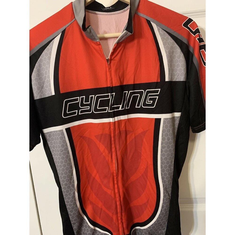 Cheji Cycling Jersey Mens Full‎ Zip Sz XL Red Black  100% Polyester